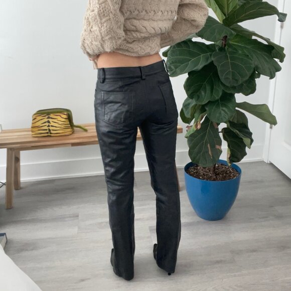 2001 Vintage Y2k Gap Black Genuine Leather Boot Cut Low Rise Pants Size 1 - Picture 4 of 11